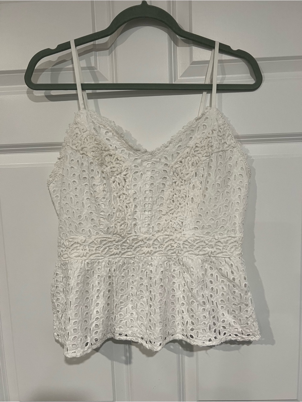 White Eyelet Lace Peplum Cami Top by